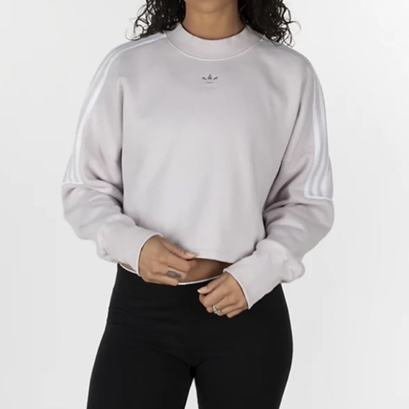 Adidas Originals 3 Stripe Logo Crop Sweatshirt Women’s XS Ice Purple NWT FLAW - Picture 1 of 12